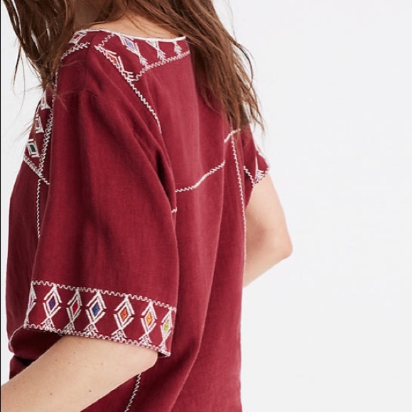 Madewell Embroidered Tee Top Maroon Red XS - Picture 2 of 7